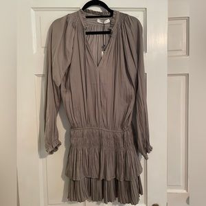 Mustard Seed tiered long sleeve silk ruched dress